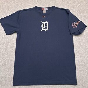 Vintage Nike Detroit Tigers T-Shirt Youth XL Blue Center Swoosh Embroidered MLB